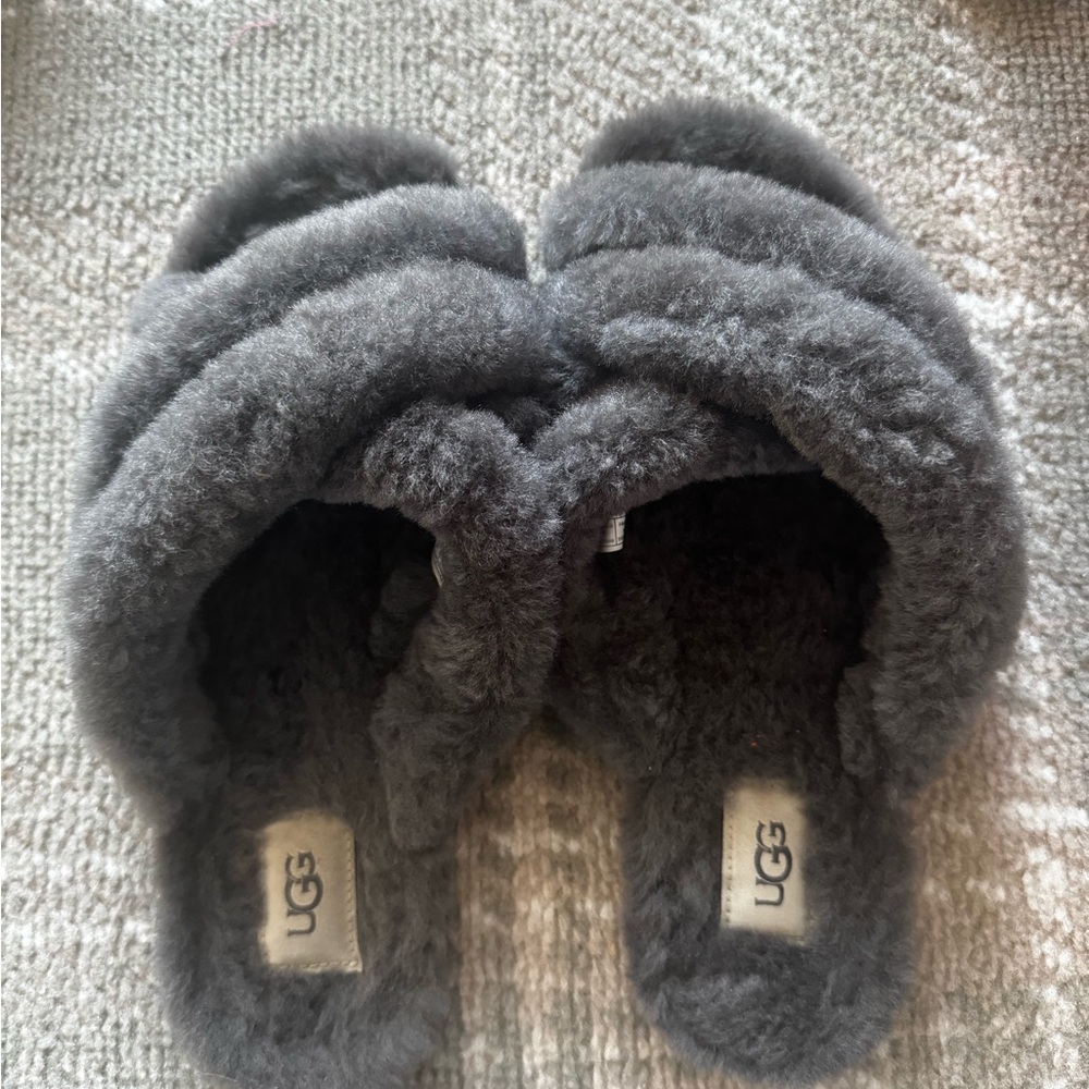 UGG Charcoal Fluffy Slippers